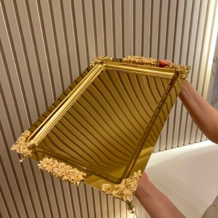 DİKDÖRTGEN GOLD  DEKORLU SUNUM TEPSİSİ 45 * 28 cm
