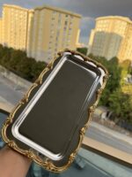 DİKDÖRTGEN GÜMÜŞ ÇERÇEVELİ SUNUM TEPSİSİ 33*17 cm