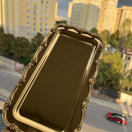 DİKDÖRTGEN GOLD ÇERÇEVELİ SUNUM TEPSİSİ 33*17 cm