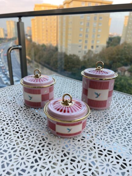 3’Lü EMAYE PİNK CANDY ÇAY & ŞEKER & KAHVELİK