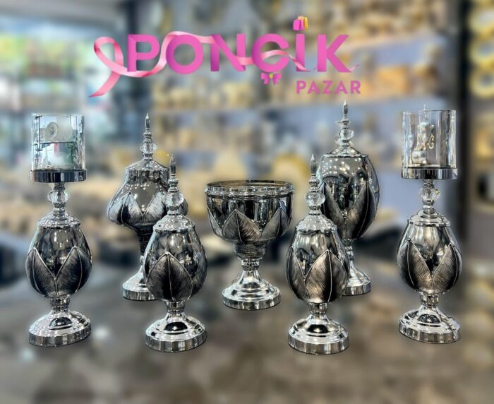 Gümüş Yaprak Detay Salon Konsol Seti - Görsel 1