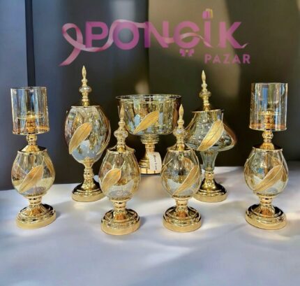 Yaprak Model Gold Salon Konsol Seti