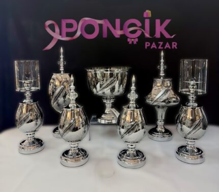 Yaprak Model Gümüş Salon Konsol Seti