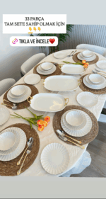 33 PARÇA İNCİ SERİSİ
PORSELEN YEMEK TAKIMI
(Supla ve 3 Boy Sunumluk Dahildir)