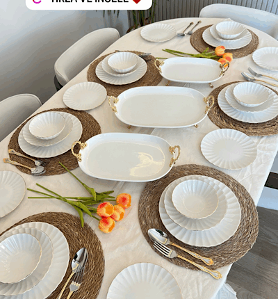 33 PARÇA İNCİ SERİSİ
PORSELEN YEMEK TAKIMI
(Supla ve 3 Boy Sunumluk Dahildir)