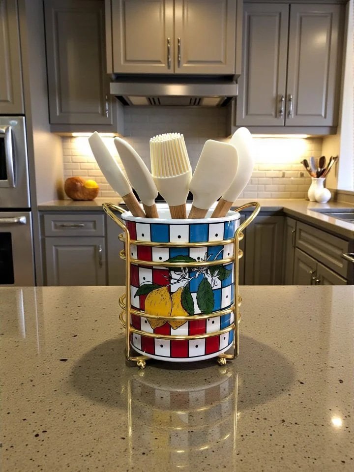 img_1924 Damalı limonlu Metal Kaşıklık*GOLD - Görsel 1