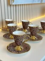 Kahverengi Leopar Türk Kahvesi Fincanı - Görsel 3