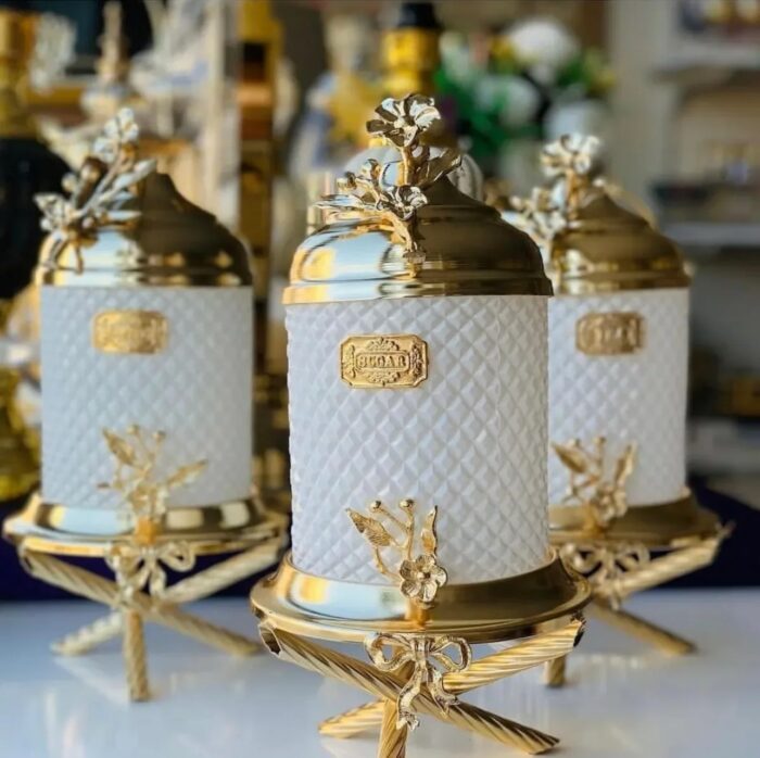 3’Lü Gold Prinç Japongülü Kristal Beyaz - Görsel 1