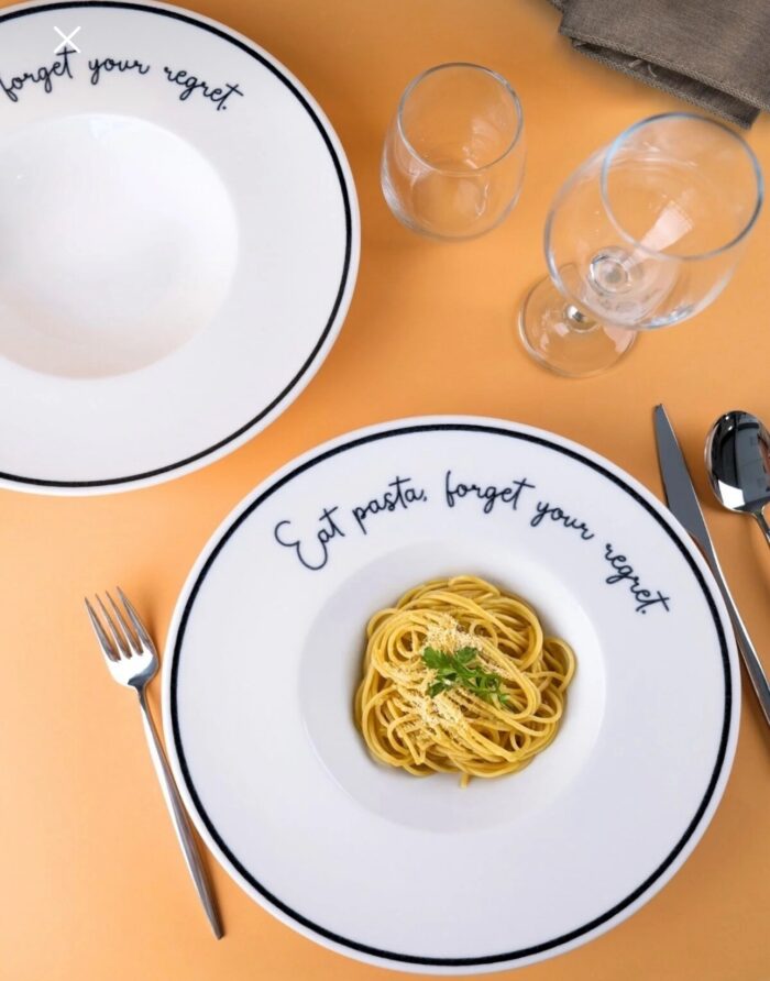 2’li Makarna Tabağı - Spagetti Eat pasta forget your regret… - Görsel 1