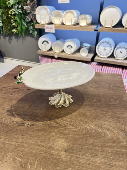 25 CM  ZEYTİN DETAY ZAMAK AYAKLI  PORSELEN SUNUMLUK