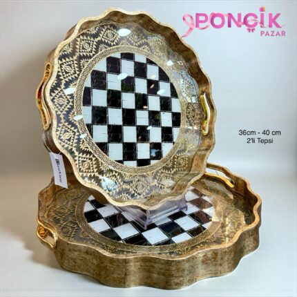 2’Li Ahşap İşlemeli Tepsi 40*cm
401