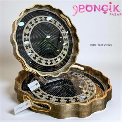 2’Li Ahşap İşlemeli Tepsi 40*cm
400