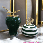 Dekoratif Obje Gold Dallı Yeşil Şah Küp Mercan Zamaklı Klasik Zebra Obje