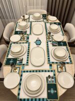 26 PARÇA ** YEŞİL ŞERİTLİ  **PORSELEN  YEMEK TAKIMI.. - Görsel 3