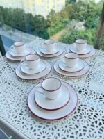 Stayl 18 Parça Porselen Türk Kahvesi Fincanı ve Pasta Tabağı ( Kırmızı Detay) - Görsel 2