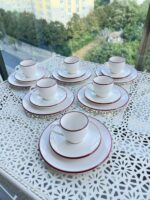 Stayl 18 Parça Porselen Türk Kahvesi Fincanı ve Pasta Tabağı ( Kırmızı Detay) - Görsel 2