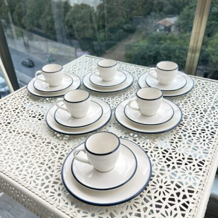 Stayla 18 Parça Porselen Türk Kahvesi Fincanı ve Pasta Tabağı ( mavi detay)