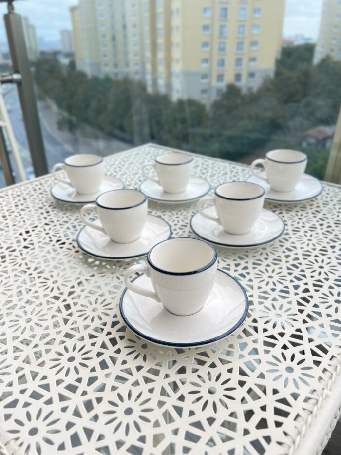 6 Kişilik Stayl Türk Kahvesi Fincanı ( mavi Detay ) - Görsel 1