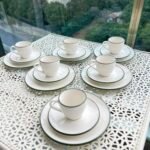 Stayla 18 Parça Porselen Türk Kahvesi Fincanı ve Pasta Tabağı ( yeşil detay)