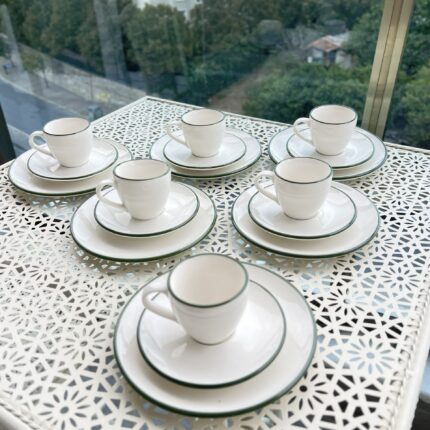 Stayla 18 Parça Porselen Türk Kahvesi Fincanı ve Pasta Tabağı ( yeşil detay)