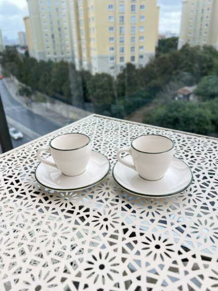 2 Kişilik Stayl Türk Kahvesi Fincanı ( yeşil Detay )
