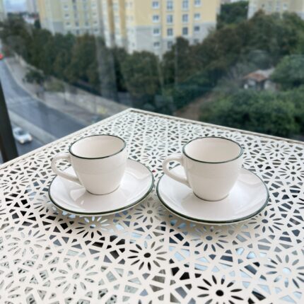 2 Kişilik Stayl Türk Kahvesi Fincanı ( yeşil Detay )