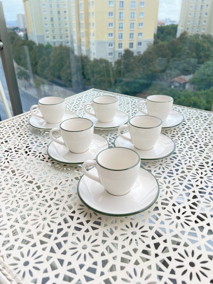 6 Kişilik Stayl Türk Kahvesi Fincanı ( yeşil Detay ) - Görsel 1