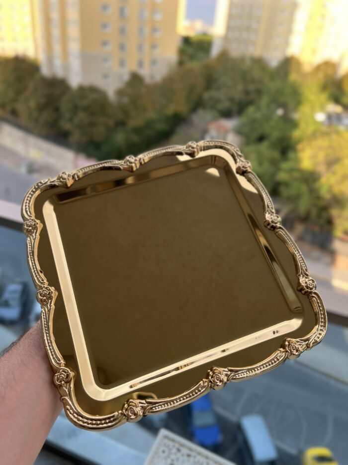 1 Adet ***KARE GOLD ÇERÇEVELİ SUNUM TEPSİSİ - Görsel 3