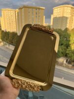 1 Adet Çift Dekorlu Gold Renk Tepsi