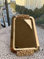 1 Adet Çift Dekorlu Gold Renk Tepsi - Görsel 3