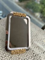 6 Adet Çift Dekorlu Gümüş Renk Tepsi - Görsel 3