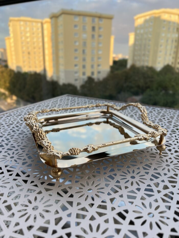 6 Adet Çift Tutmal Gold Renk Tepsi - Görsel 5