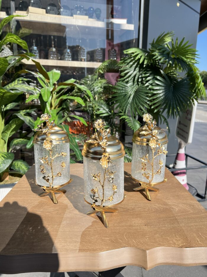 3’Lü Japon Gülü Çatlamalı  Kavanoz Gold **MADLEN  LUXURY - Görsel 2