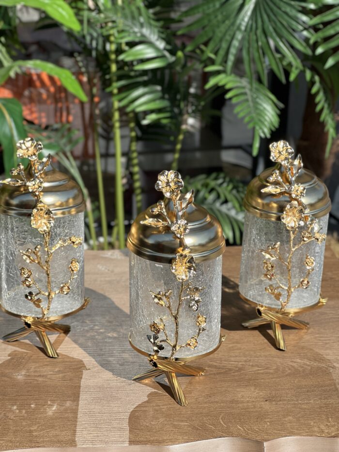 3’Lü Japon Gülü Çatlamalı  Kavanoz Gold **MADLEN  LUXURY - Görsel 1