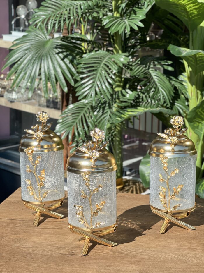 3’Lü Japon Gülü Çatlamalı  Kavanoz Gold **MADLEN 2 LUXURY - Görsel 1