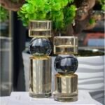 2 Lİ SİLİNDİR ŞAMPANYA FÜME KRİSTAL ŞAMDAN