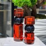 2 Lİ SİLİNDİR  TURUNCU SİYAH KRİSTAL ŞAMDAN