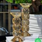 2 Lİ KATLI YUVARLAK KRİSTALLİ LÜKS ŞAMDAN AMBER