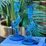 27 ve 23 CM KIRIK MUM CAM AKSESUAR MAVİ