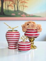 Dekoratif Obje Salon Seti Kırmızı Zebra Ayaklı Saksı Kırmızı Şah Kırmızı Zebra Kutu Gold - Görsel 2