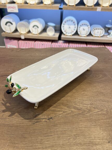 32 CM  BATON ZEYTİN DETAY 4 AYAKLI  PORSELEN SUNUMLUK