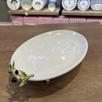 25 CM  ZEYTİN DETAY 4 AYAKLI  PORSELEN SUNUMLUK