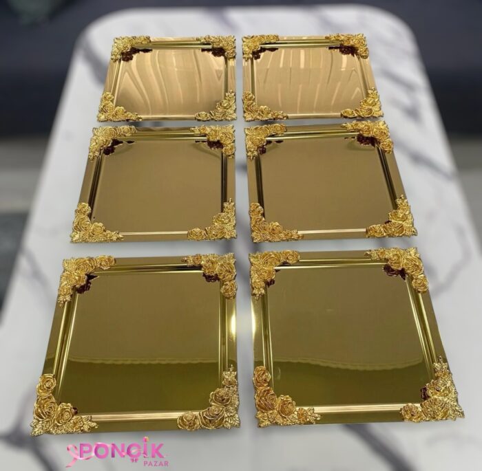 1 Adet **Nazengül Gold Renk Tepsi - Görsel 1