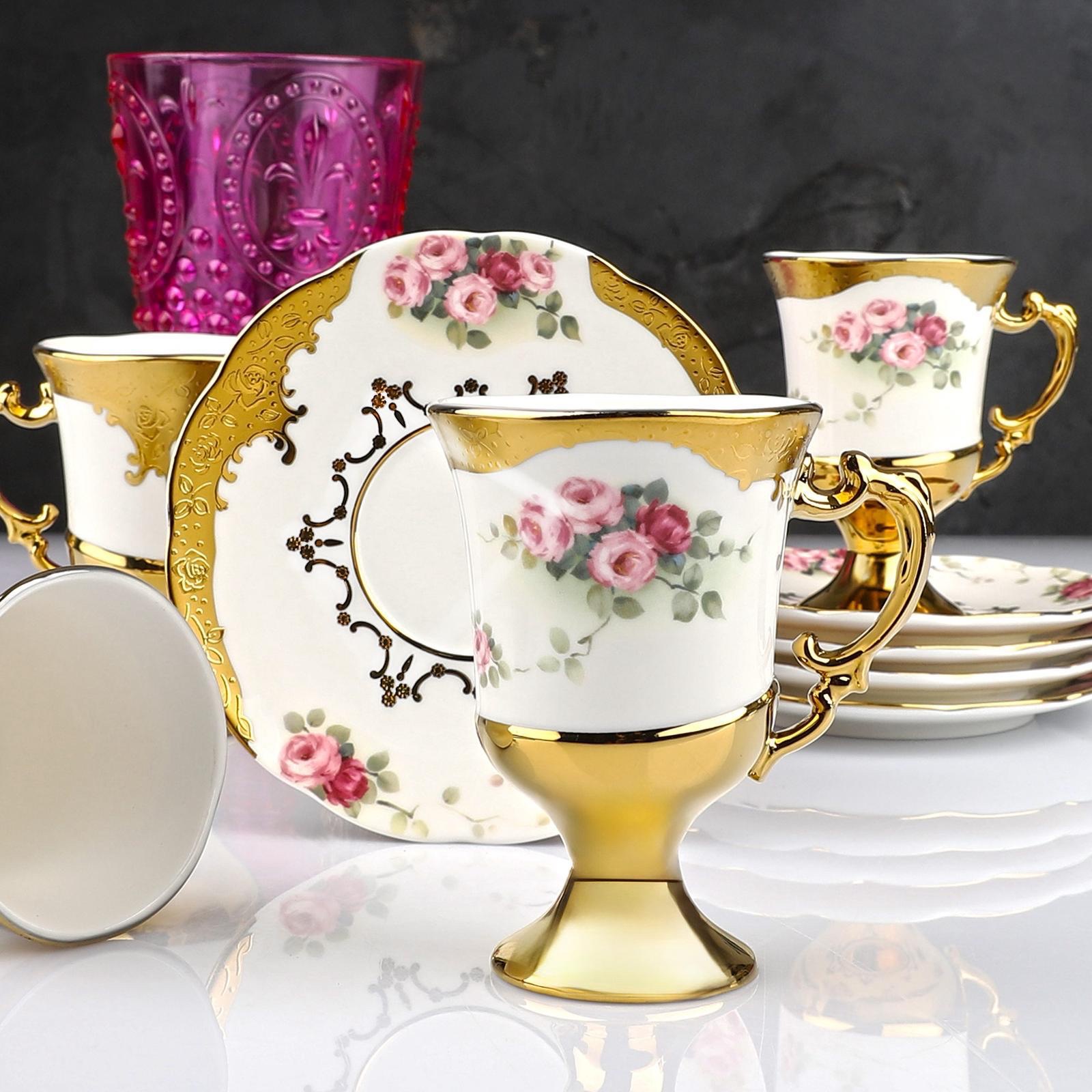 684ef483-be23-4678-b2cc-6ac24f0ddfa1 6 KİŞİLİK ARTHUR FLOWERS FİNCAN TAKIMI 90cc - Görsel 1