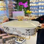 Gold Beyaz Porselen Isıtma Tenceresi*Dikdörtgen Detay