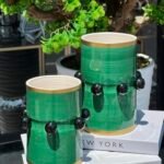 2 Lİ YEŞİL ORTASI SİYAH BONCUKLU VAZO SET