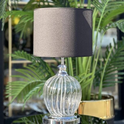 ELMA MODEL ŞEFFAF ÇİZGİLİ CAM GÜMÜŞ ABAJUR