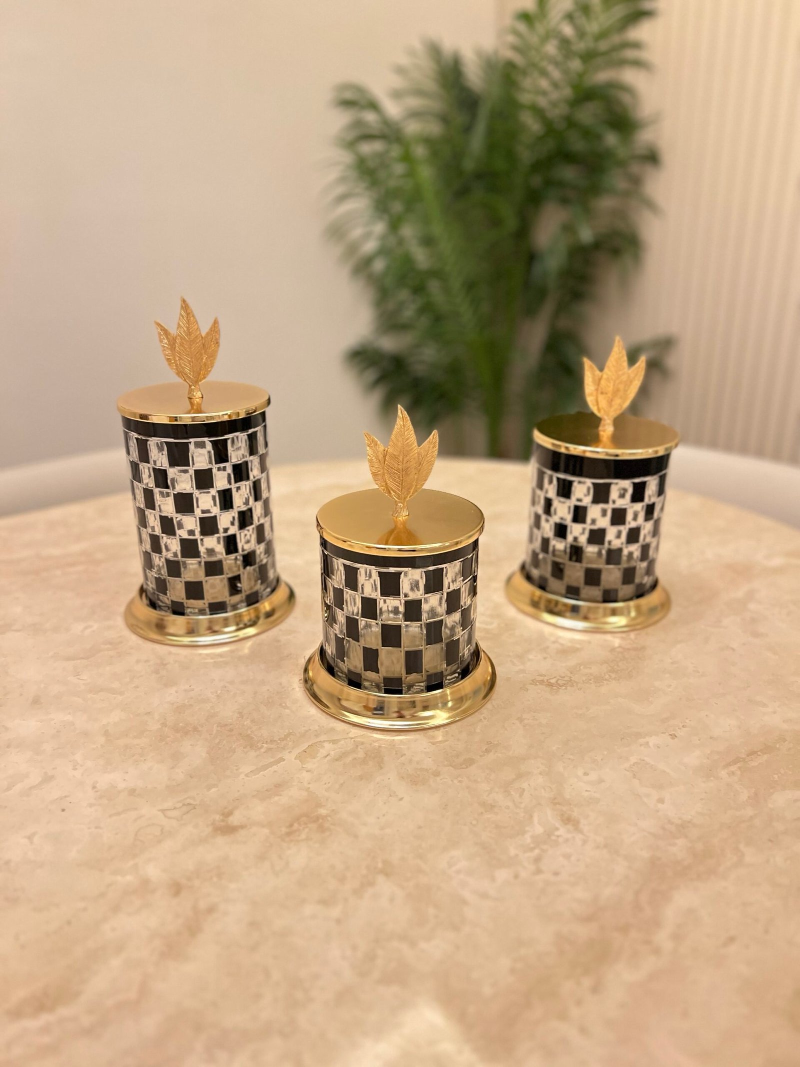 img_1001-2 SİYAH DAMALI 3’ LÜ ÇAY ŞEKER KAHVELİK - Görsel 1