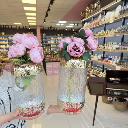 2’Lİ **Bulanık Model İthal Vazo Altın 13x27cm ve 15x34