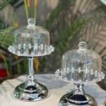 2‘Lİ Metal Ayaklı Cam Kurabiyelik & İkramlık & Sunumluk * GÜMÜŞ